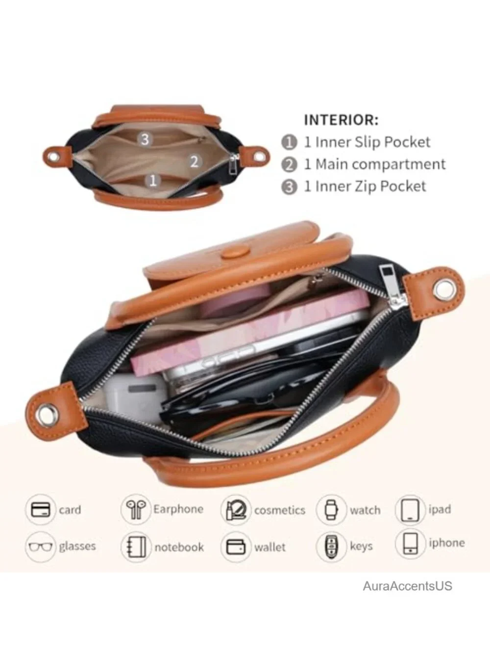 Vegan Leather Mini Top Handle Shoulder Bag - Crossbody Purse with Removable
